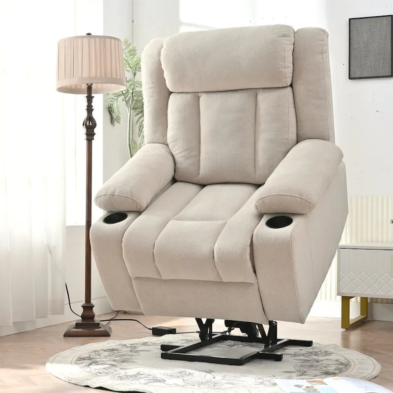 Power Lift Recliner Chair for Elderly, Fabric Lift Chairs w/ Extended Footrest, with 2 Cup Holders,Side Pockets, Remote Control