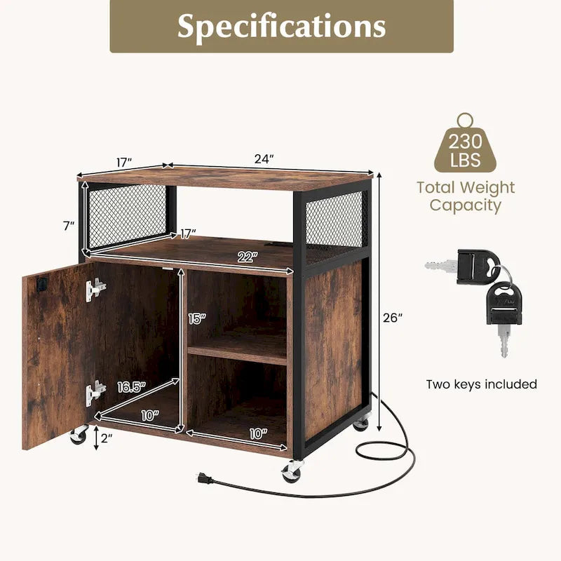 File Cabinet on Wheels with Charging Station & Cable - See Details