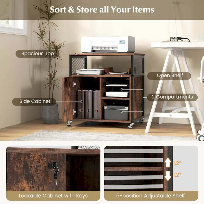 File Cabinet on Wheels with Charging Station & Cable - See Details