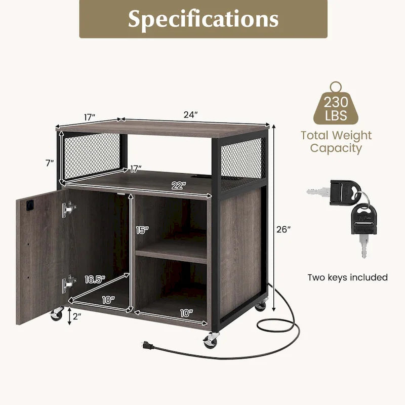 File Cabinet on Wheels with Charging Station & Cable - See Details
