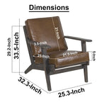 Accent Chair, Handcrafted Slatted Mango Wood, Buffalo Leather Cushions, Angled Legs