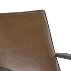 Accent Chair, Handcrafted Slatted Mango Wood, Buffalo Leather Cushions, Angled Legs