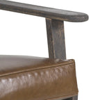Accent Chair, Handcrafted Slatted Mango Wood, Buffalo Leather Cushions, Angled Legs