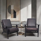 Accent Chair, Handcrafted Slatted Mango Wood, Buffalo Leather Cushions, Angled Legs
