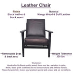 Accent Chair, Handcrafted Slatted Mango Wood, Buffalo Leather Cushions, Angled Legs