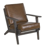 Accent Chair, Handcrafted Slatted Mango Wood, Buffalo Leather Cushions, Angled Legs