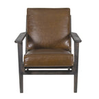 Accent Chair, Handcrafted Slatted Mango Wood, Buffalo Leather Cushions, Angled Legs