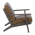 Accent Chair, Handcrafted Slatted Mango Wood, Buffalo Leather Cushions, Angled Legs