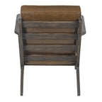Accent Chair, Handcrafted Slatted Mango Wood, Buffalo Leather Cushions, Angled Legs