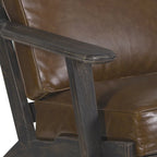 Accent Chair, Handcrafted Slatted Mango Wood, Buffalo Leather Cushions, Angled Legs