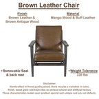 Accent Chair, Handcrafted Slatted Mango Wood, Buffalo Leather Cushions, Angled Legs