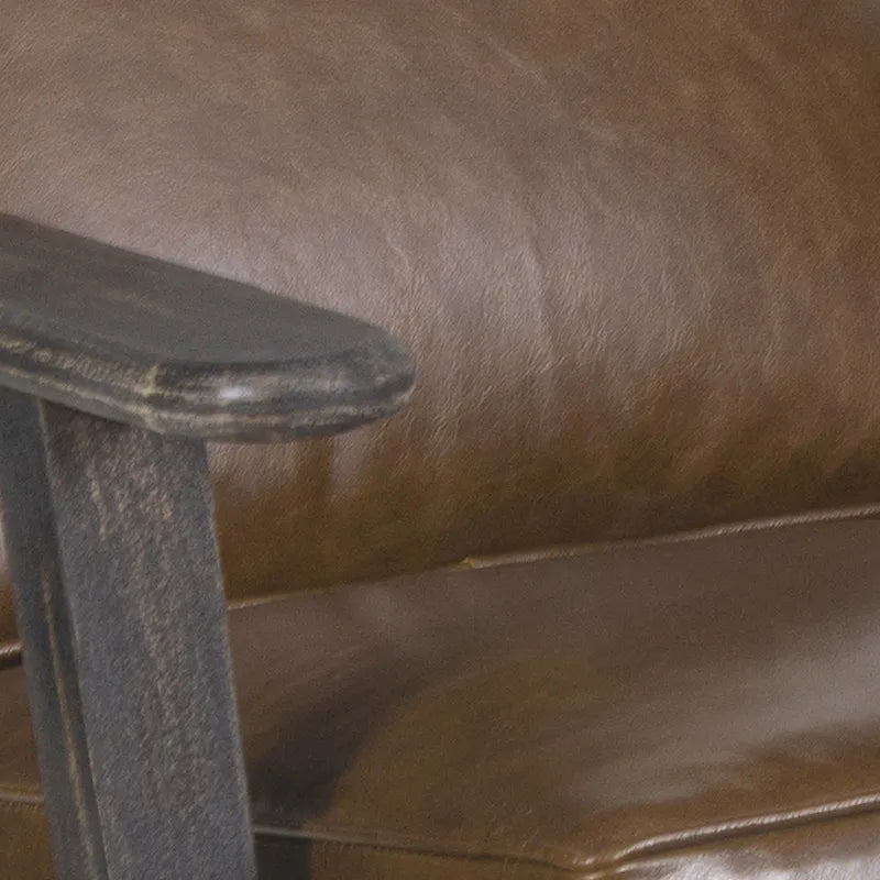 Accent Chair, Handcrafted Slatted Mango Wood, Buffalo Leather Cushions, Angled Legs