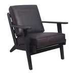 Accent Chair, Handcrafted Slatted Mango Wood, Buffalo Leather Cushions, Angled Legs