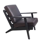 Accent Chair, Handcrafted Slatted Mango Wood, Buffalo Leather Cushions, Angled Legs