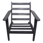 Accent Chair, Handcrafted Slatted Mango Wood, Buffalo Leather Cushions, Angled Legs