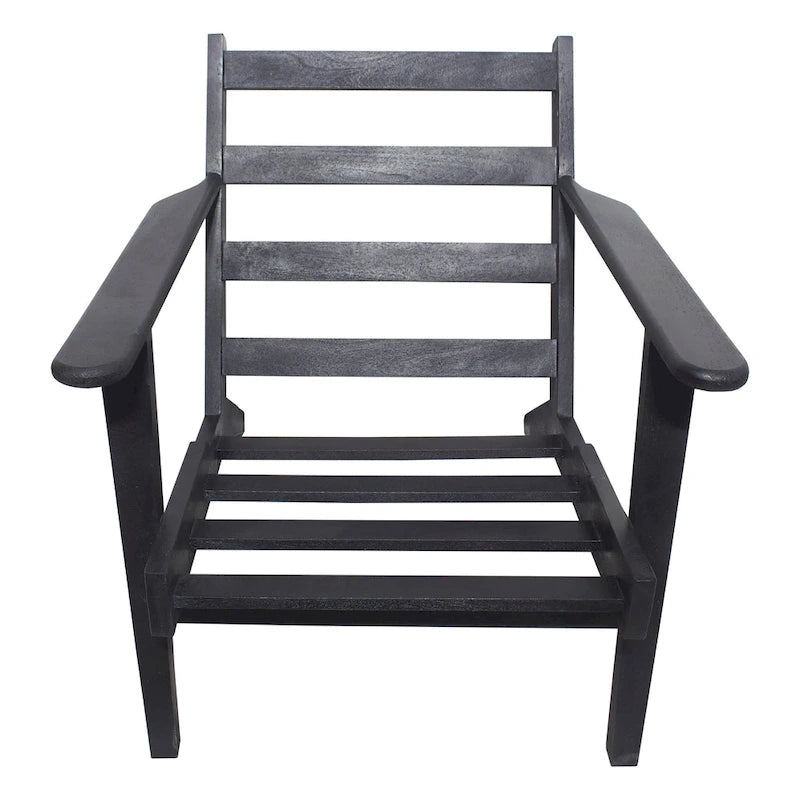 Accent Chair, Handcrafted Slatted Mango Wood, Buffalo Leather Cushions, Angled Legs