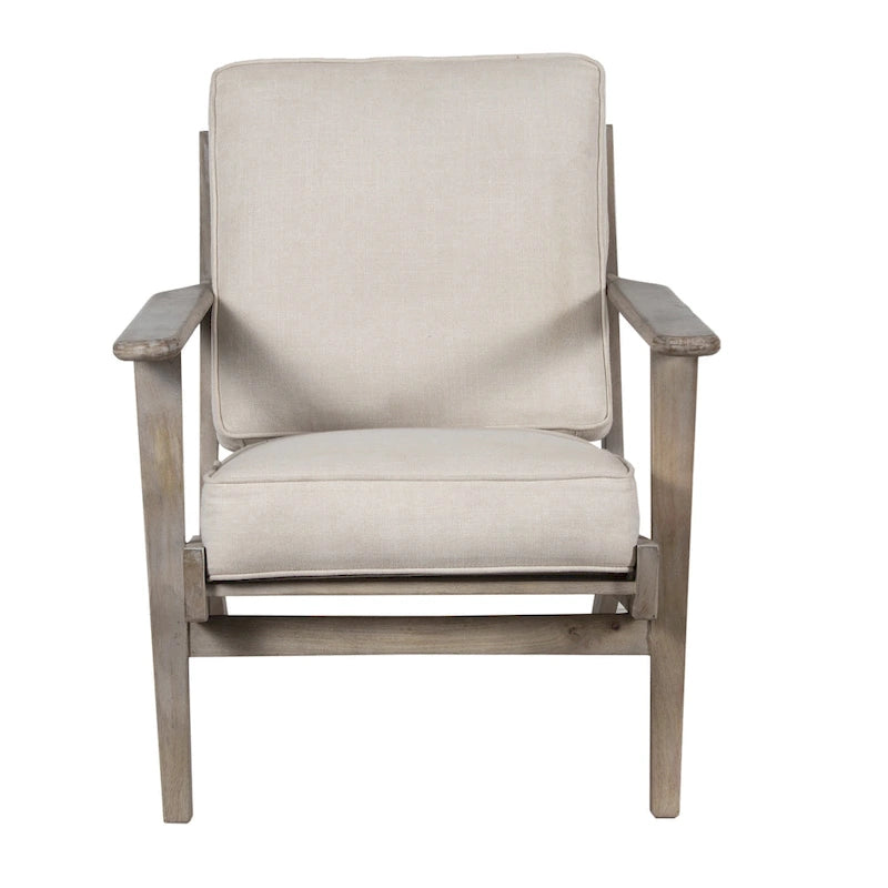 Accent Chair, Handcrafted Slatted Mango Wood, Buffalo Leather Cushions, Angled Legs
