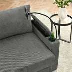 102 Corduroy Modern 3-Seater Sofa Deep Seat with Cup Holders & Phone Holder