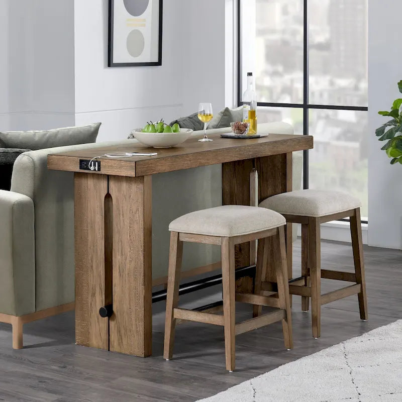 60 Wide Sofa Table with 2 Legs, Weathered Oak