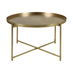 Antique Brass-Finish Etched Floral Tray-Top Accent Table