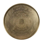 Antique Brass-Finish Etched Floral Tray-Top Accent Table