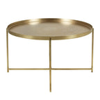 Antique Brass-Finish Etched Floral Tray-Top Accent Table