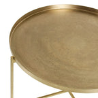 Antique Brass-Finish Etched Floral Tray-Top Accent Table