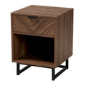 Modern Walnut Brown Finished Wood and Black Metal 1-Drawer End Table