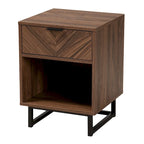 Modern Walnut Brown Finished Wood and Black Metal 1-Drawer End Table