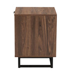 Modern Walnut Brown Finished Wood and Black Metal 1-Drawer End Table