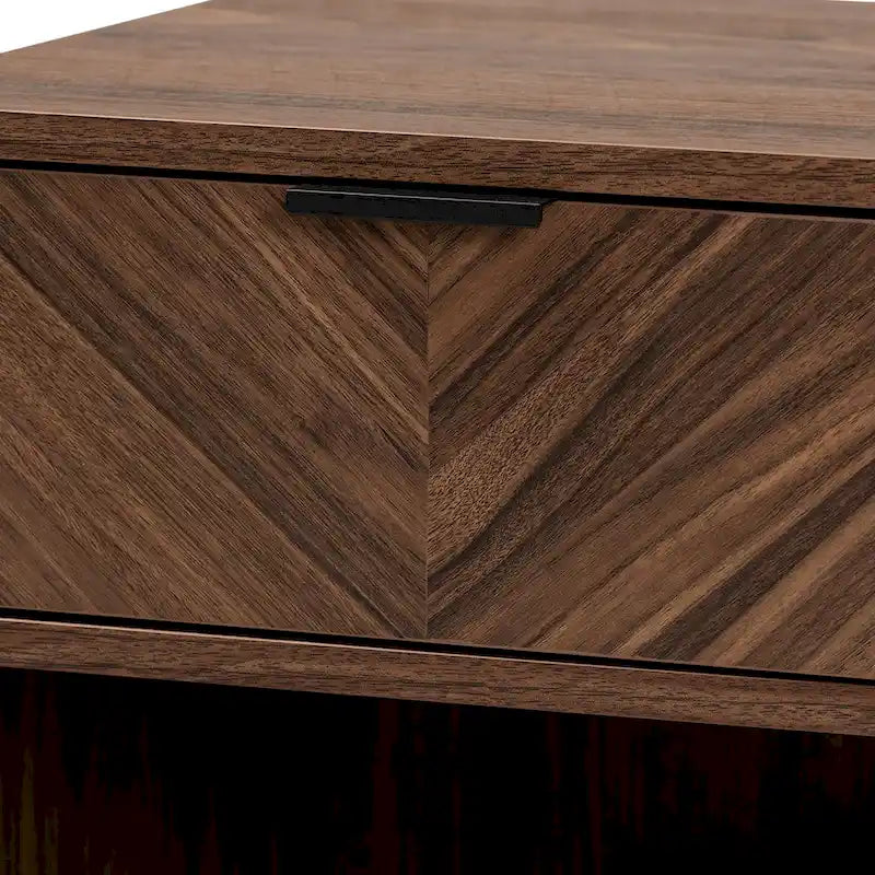 Modern Walnut Brown Finished Wood and Black Metal 1-Drawer End Table
