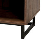 Modern Walnut Brown Finished Wood and Black Metal 1-Drawer End Table