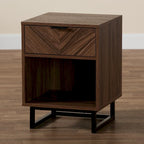 Modern Walnut Brown Finished Wood and Black Metal 1-Drawer End Table