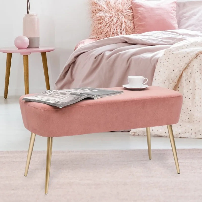Velvet Bench Footrest, Bed End Stool Metal Legs, Dressing Chair