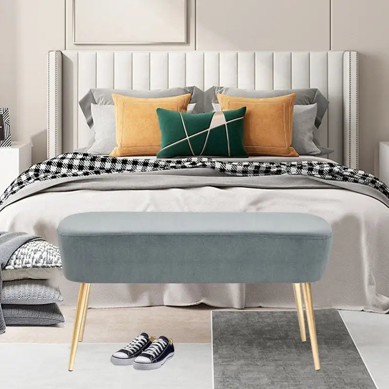 Velvet Bench Footrest, Bed End Stool Metal Legs, Dressing Chair