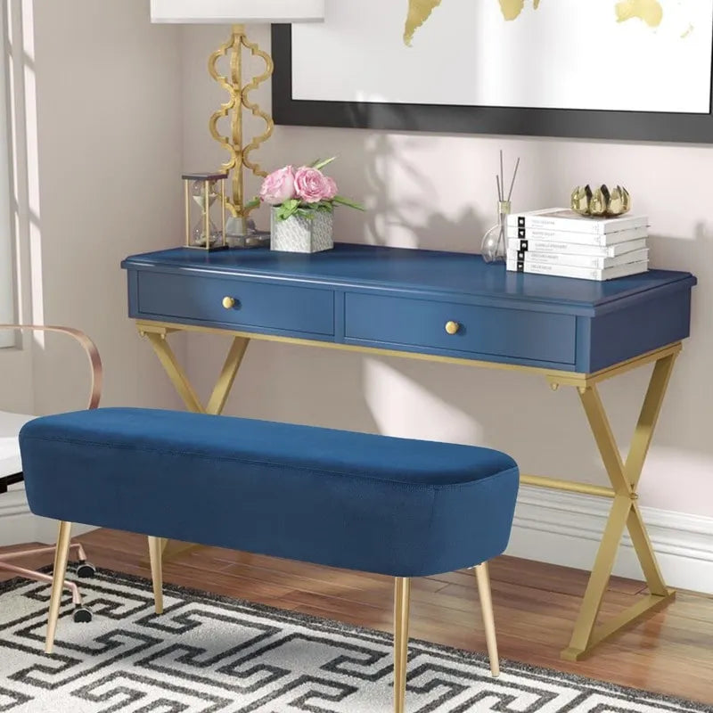 Velvet Bench Footrest, Bed End Stool Metal Legs, Dressing Chair