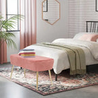 Velvet Bench Footrest, Bed End Stool Metal Legs, Dressing Chair
