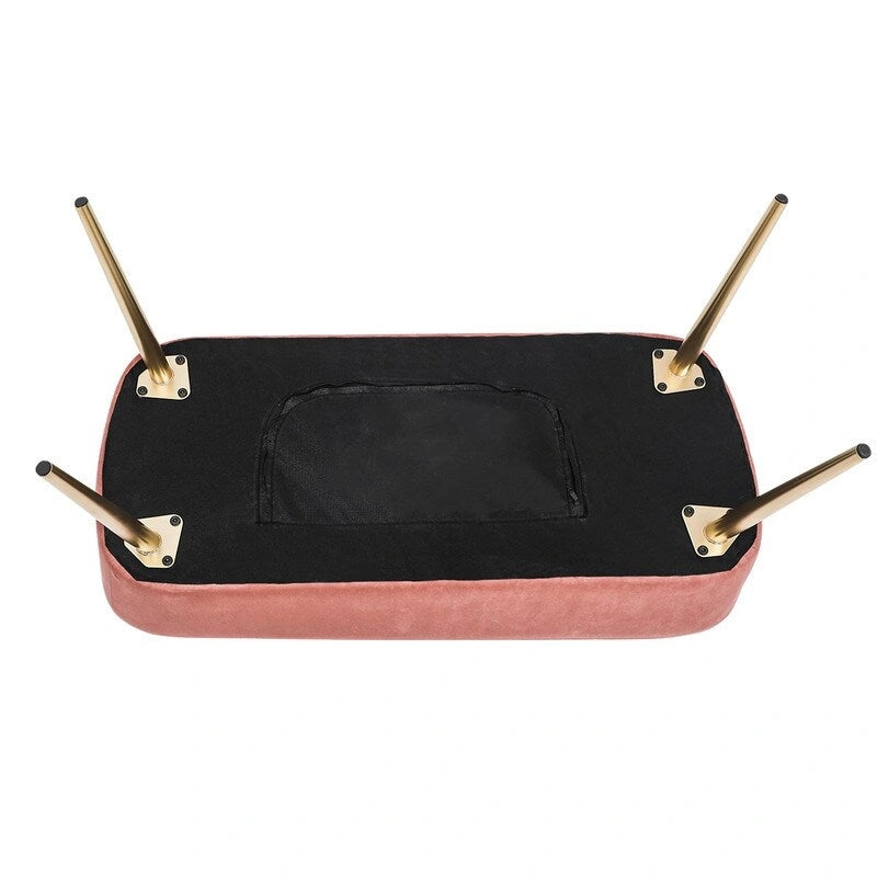 Velvet Bench Footrest, Bed End Stool Metal Legs, Dressing Chair