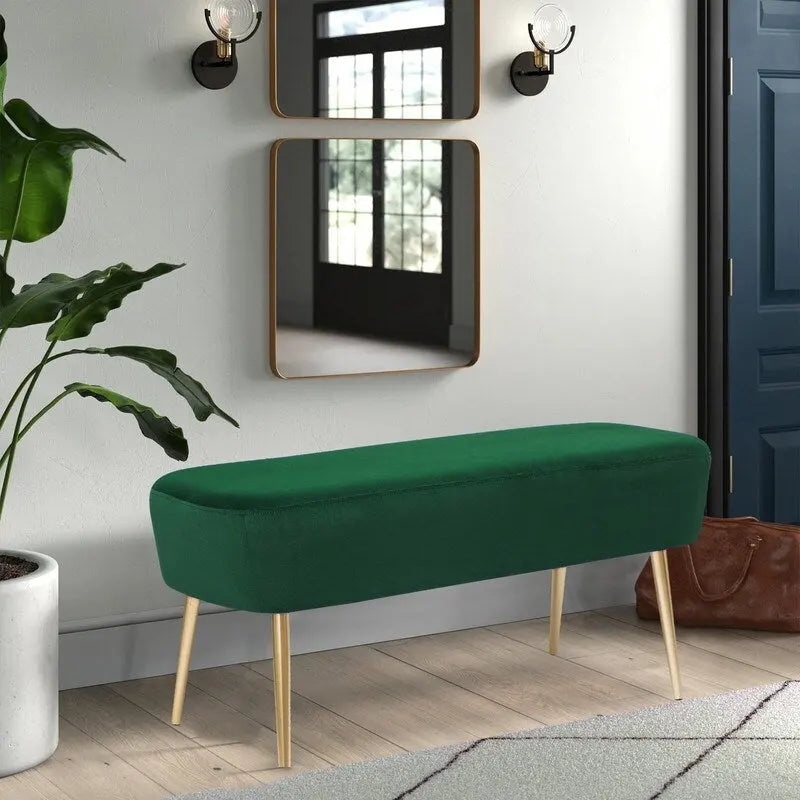 Velvet Bench Footrest, Bed End Stool Metal Legs, Dressing Chair