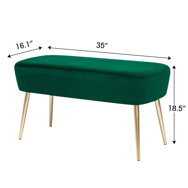 Velvet Bench Footrest, Bed End Stool Metal Legs, Dressing Chair
