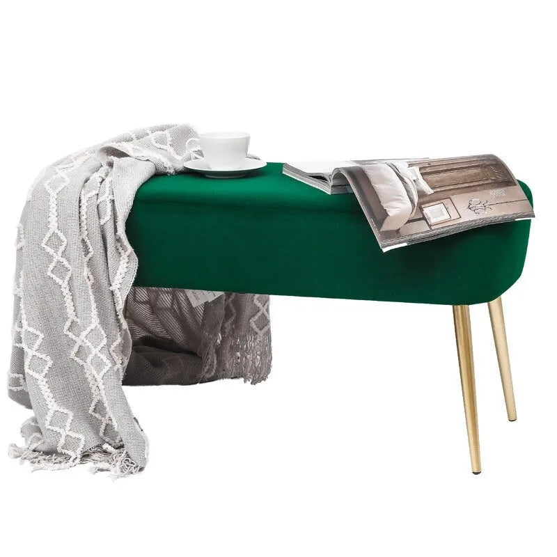 Velvet Bench Footrest, Bed End Stool Metal Legs, Dressing Chair