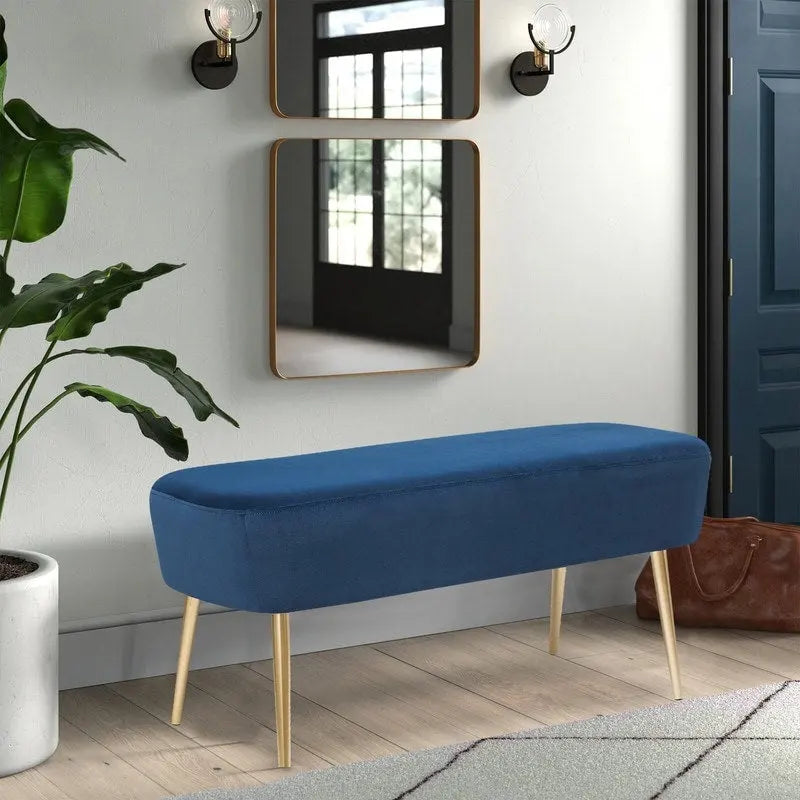Velvet Bench Footrest, Bed End Stool Metal Legs, Dressing Chair
