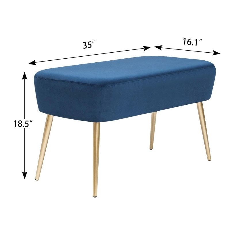 Velvet Bench Footrest, Bed End Stool Metal Legs, Dressing Chair