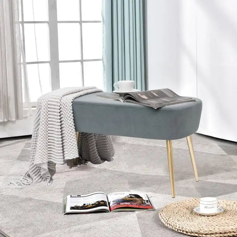 Velvet Bench Footrest, Bed End Stool Metal Legs, Dressing Chair