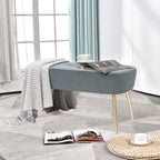 Velvet Bench Footrest, Bed End Stool Metal Legs, Dressing Chair