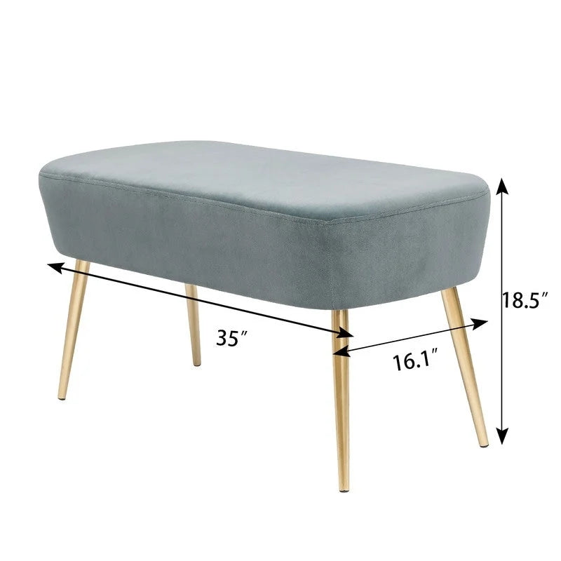 Velvet Bench Footrest, Bed End Stool Metal Legs, Dressing Chair