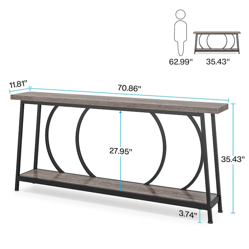 70.9 Inch Console Table with Storage Extra Long Narrow Sofa Couch Console Table