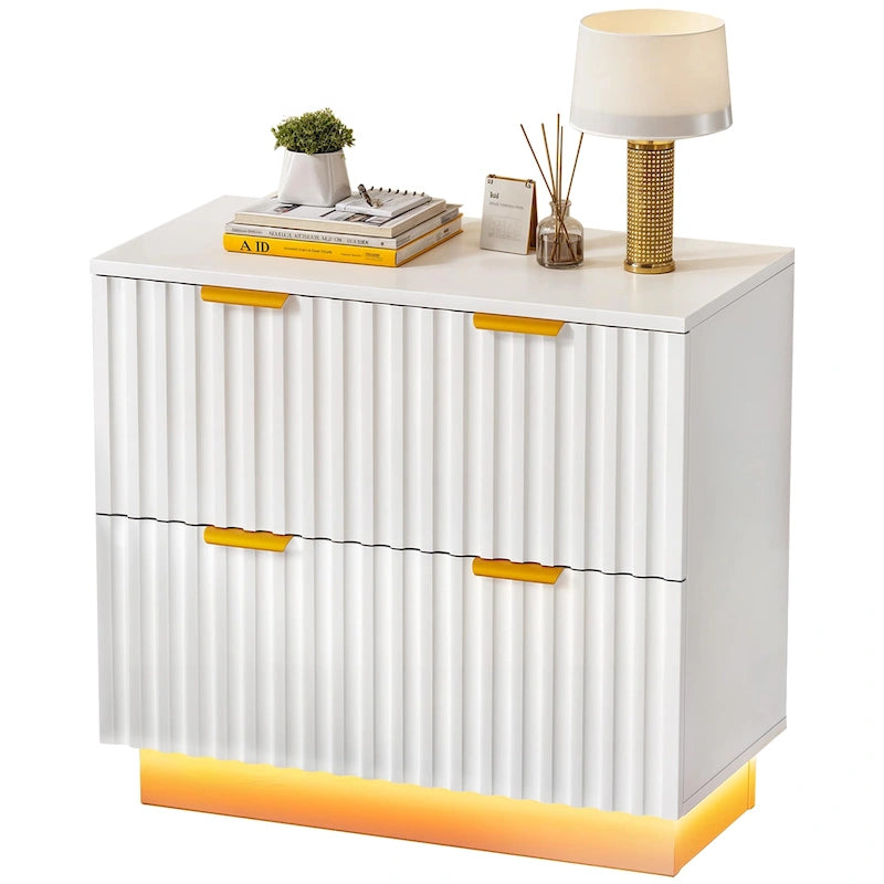 2 Drawers File Cabinet LED Lighting Lateral Filing Cabinet for Home Office