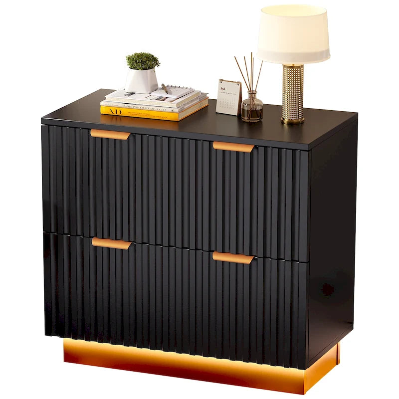2 Drawers File Cabinet LED Lighting Lateral Filing Cabinet for Home Office