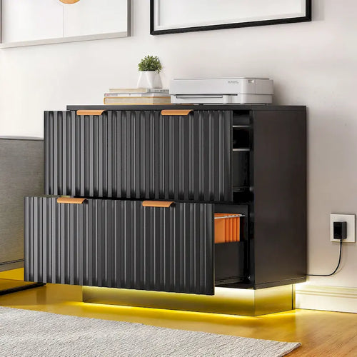 2 Drawers File Cabinet LED Lighting Lateral Filing Cabinet for Home Office
